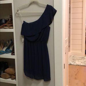 One shoulder navy dress. Worn once.